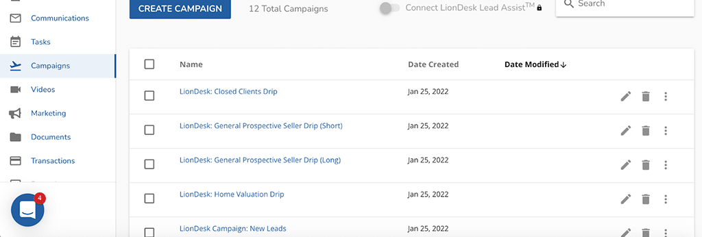 LionDesk CRM campaigns