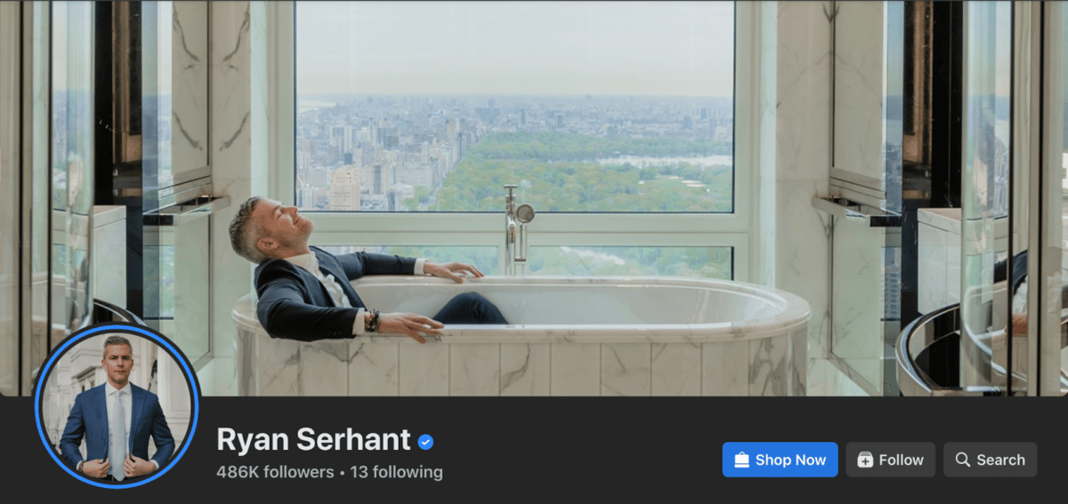 Ryan Serhant targets his luxury clientele with his Facebook cover photo