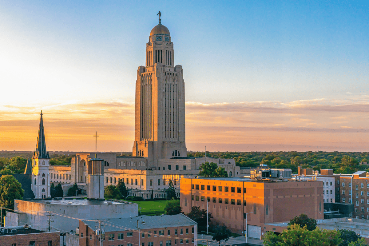 Nebraska State Capitol at sunrise