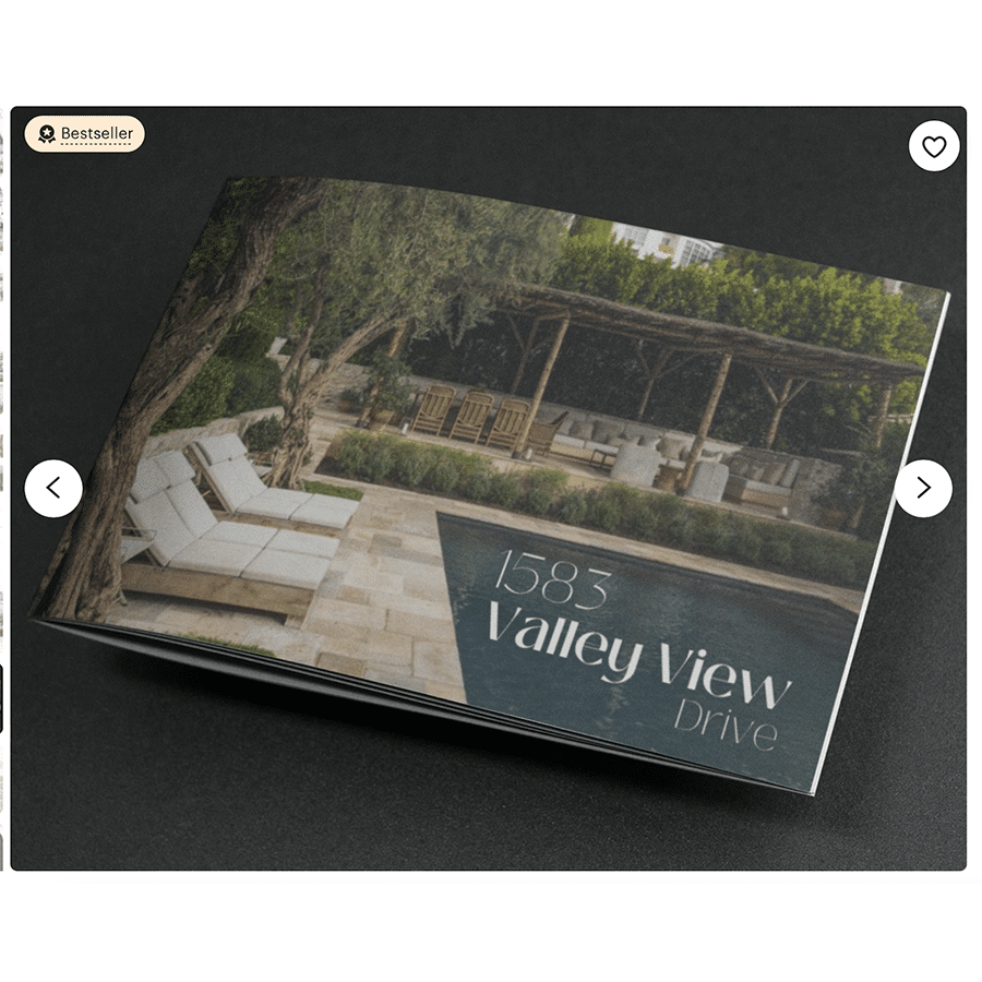 real estate brochure showcasing a new listing with multi-page luxury brochure