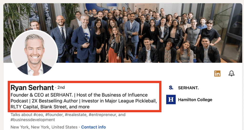 A screenshot of Ryan Serhant LinkedIn profile