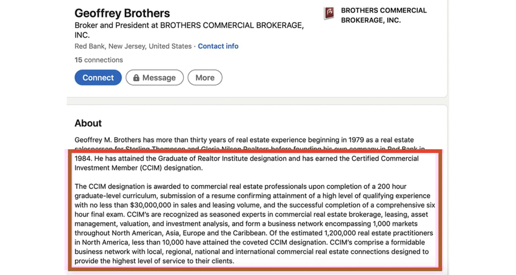 A screenshot of Geoffrey Brothers LinkedIn profile