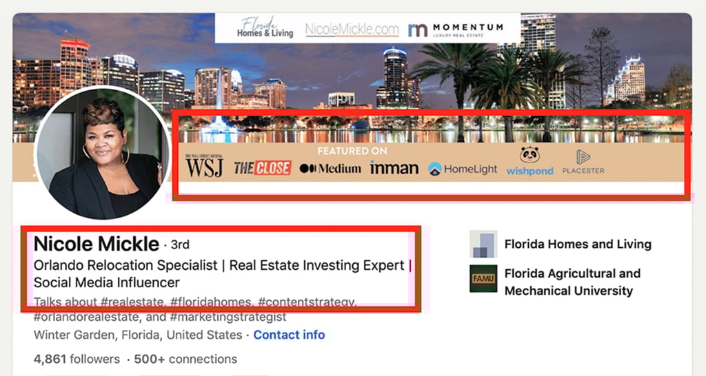 A screenshot of Nicole Mickle LinkedIn profile
