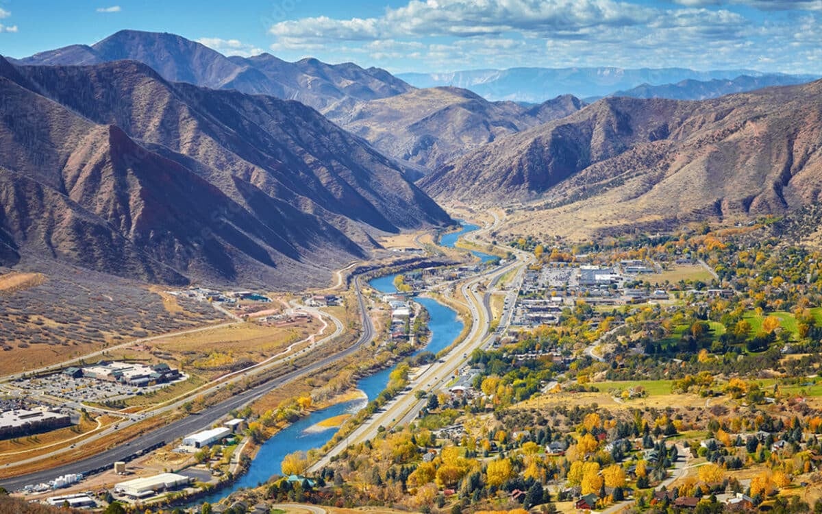 Aerial view of Glenwood Springs valley in Colorado