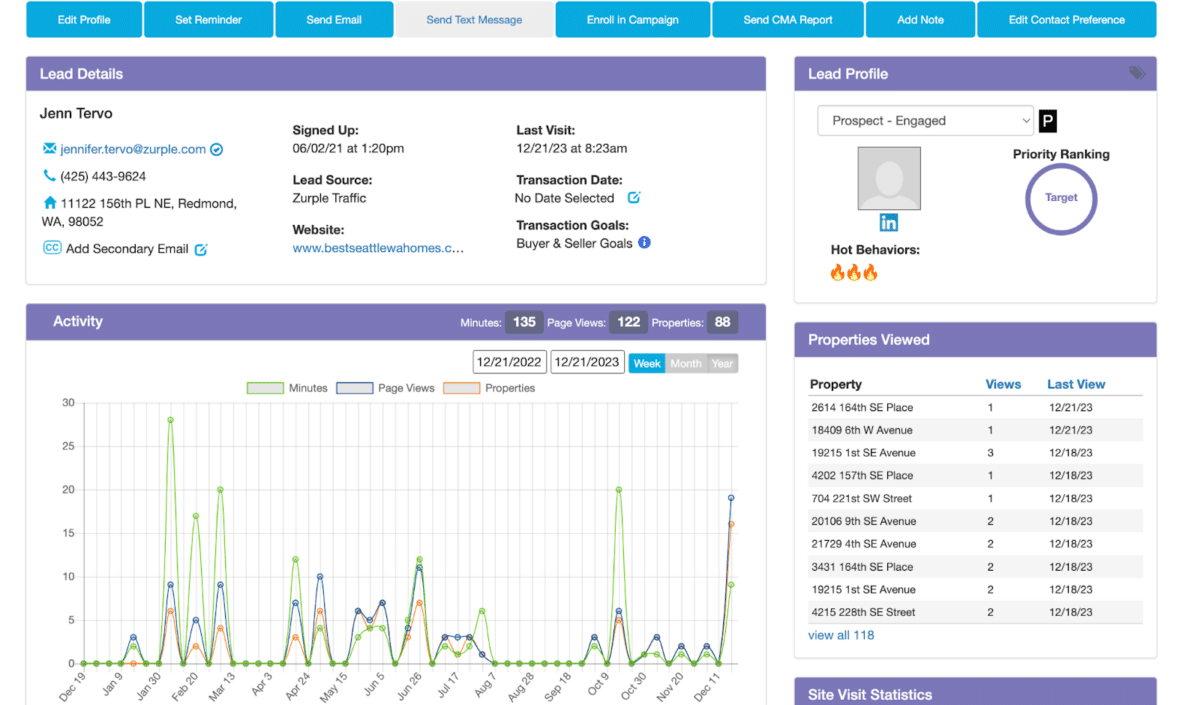 Zurple lead details page on mobile.