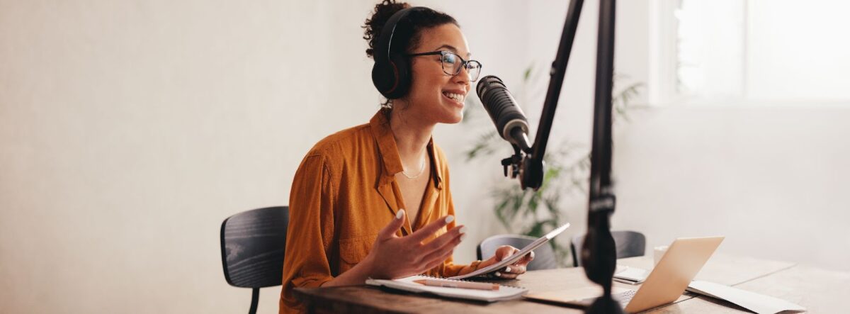 A woman podcaster.