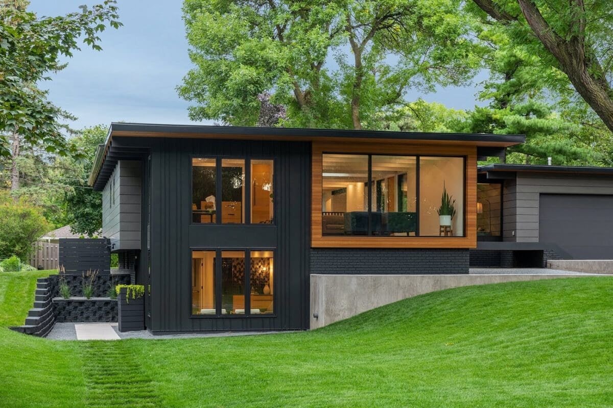 A black and brown split level home