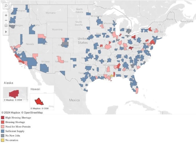 NAR Housing Shortage Tracker with US map