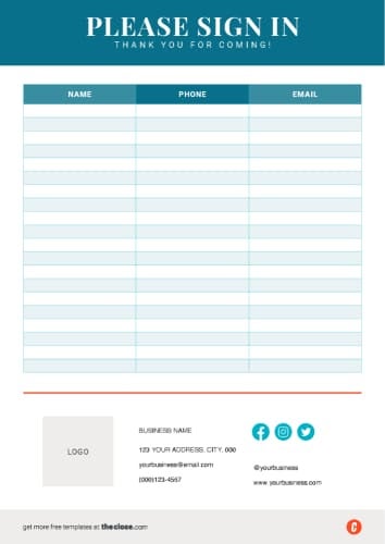 The Close basic and clean open house sign-in sheet template #1