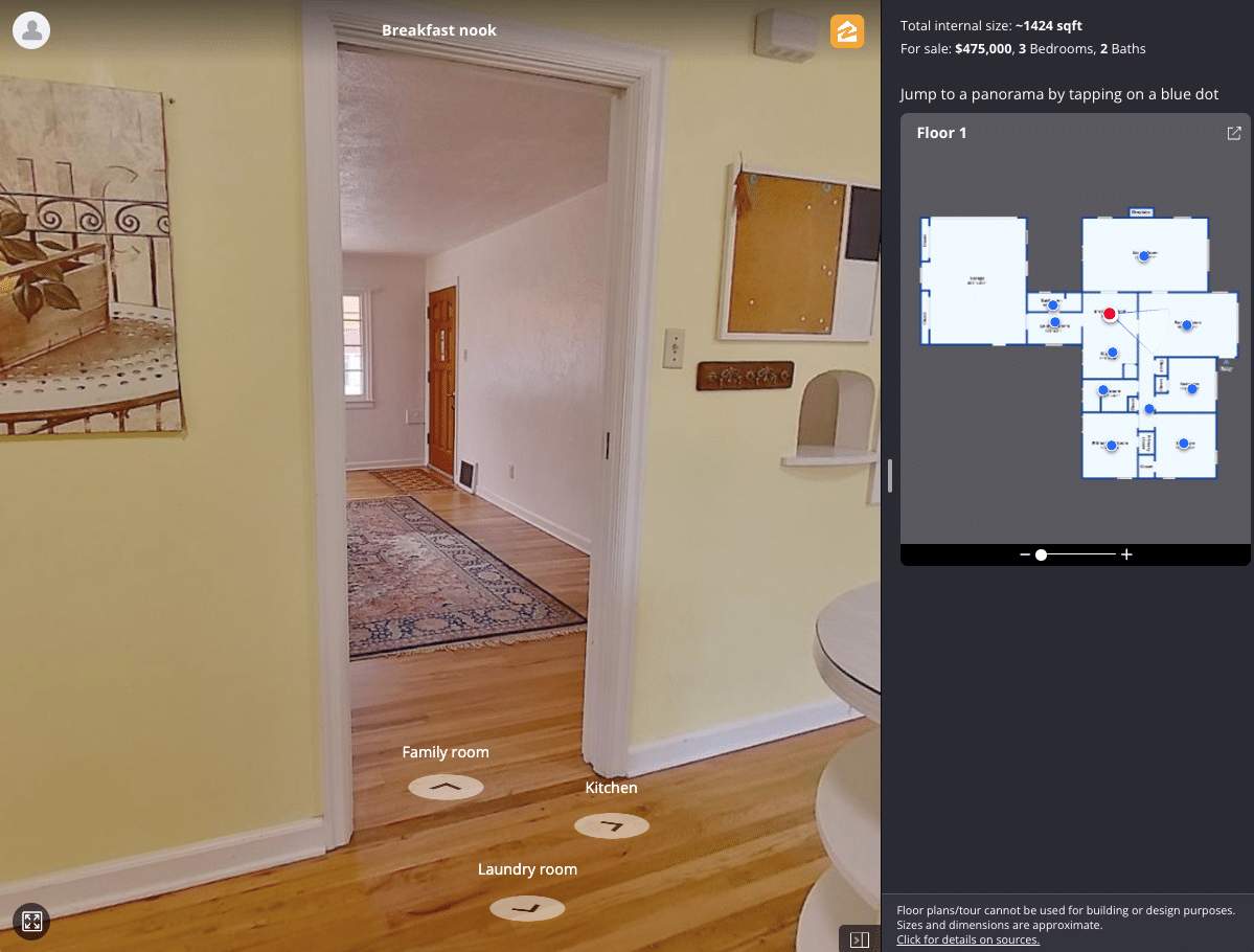 Home virtual tour on Zillow and floor plan