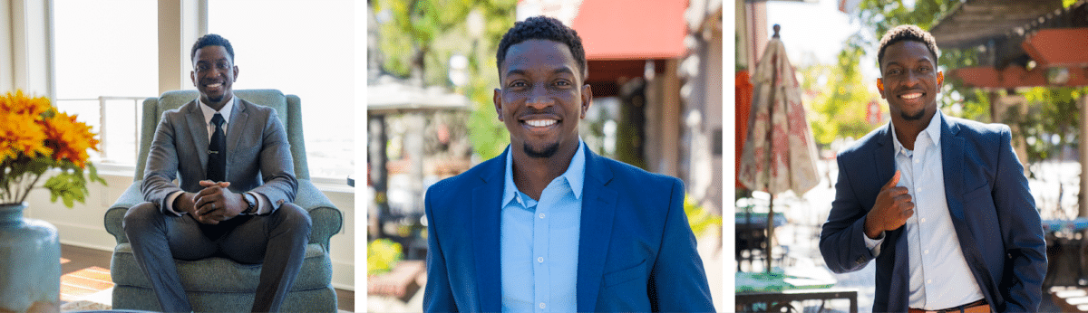 Three different headshots of one real estate agent