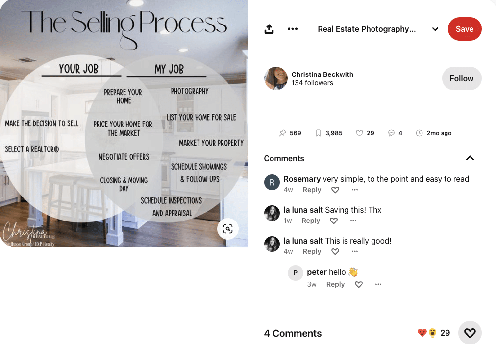Screenshot of Christina Beckwith's post showing a Venn Diagram of a seller's responsibilities and a real estate agent's responsibilities with a few tasks overlapping.