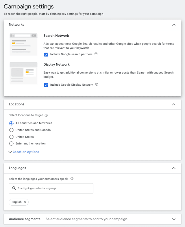 Google Ads campaign settings