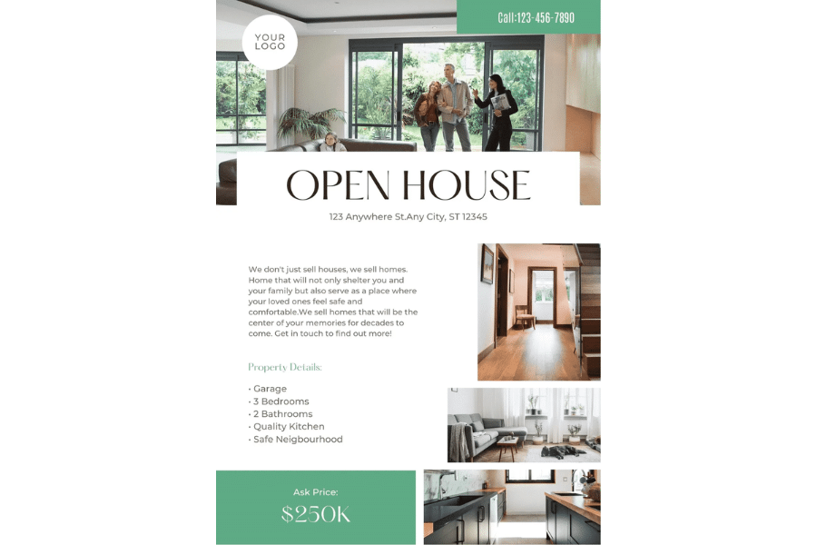 An open house flyer template from Canva