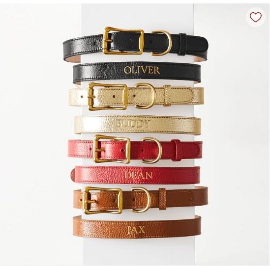 Colorful dog collars stacked with names on them