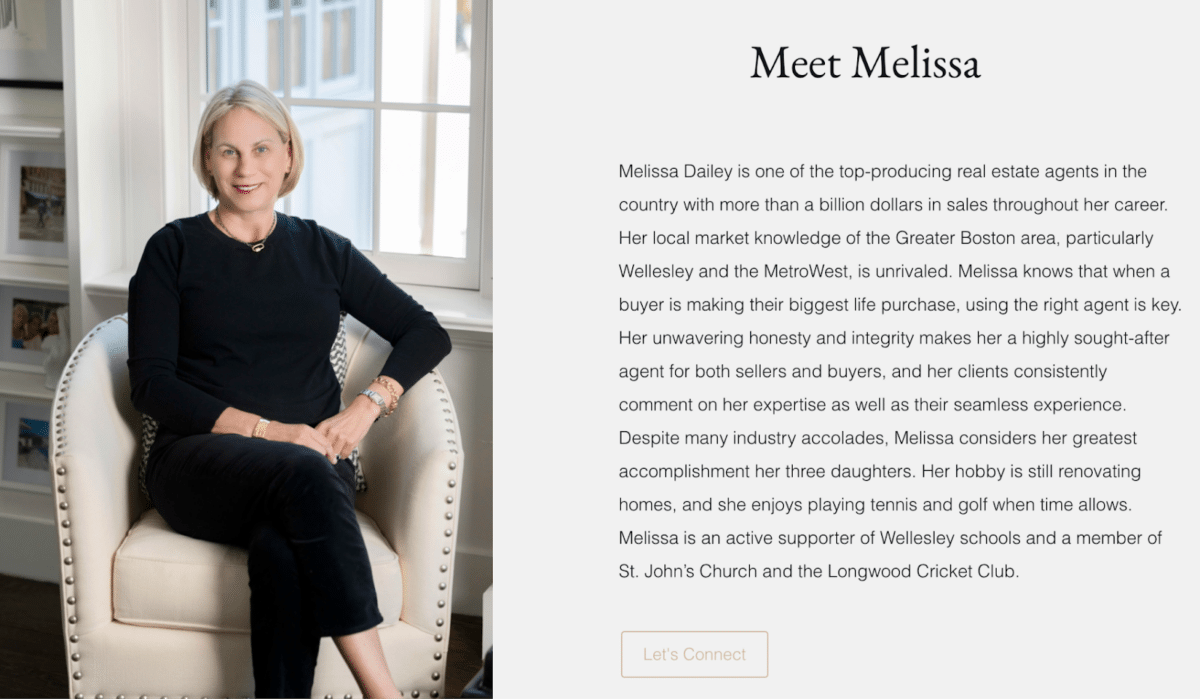 Screenshot of Melissa Dailey's real estate agent bio