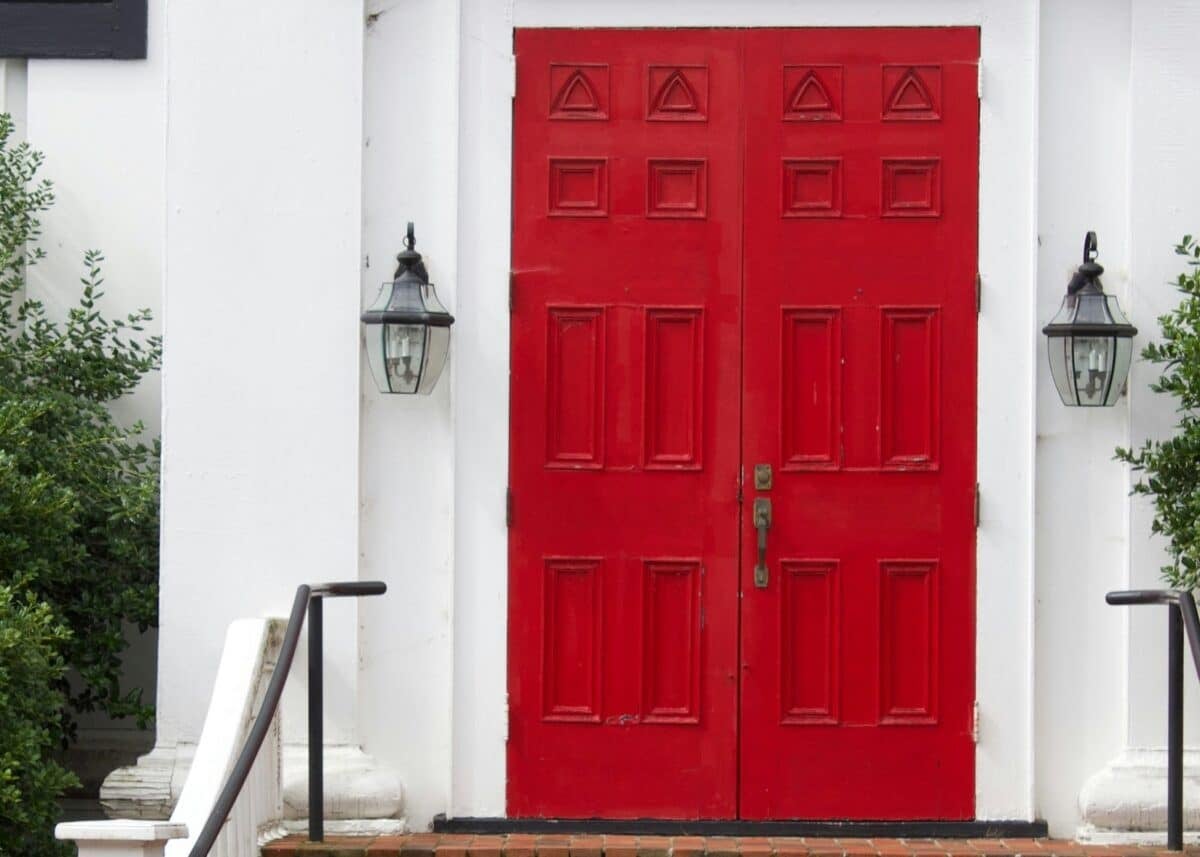 Red wooden doors