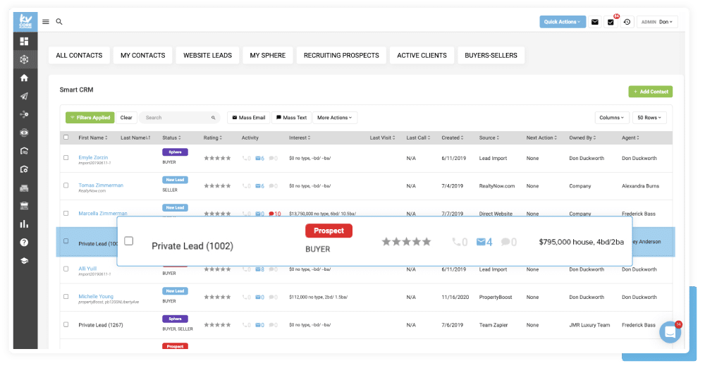 kvCORE smart CRM dashboard