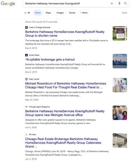 Screenshot of Google search results sample