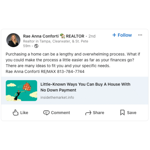 Tampa realtor LinkedIn post