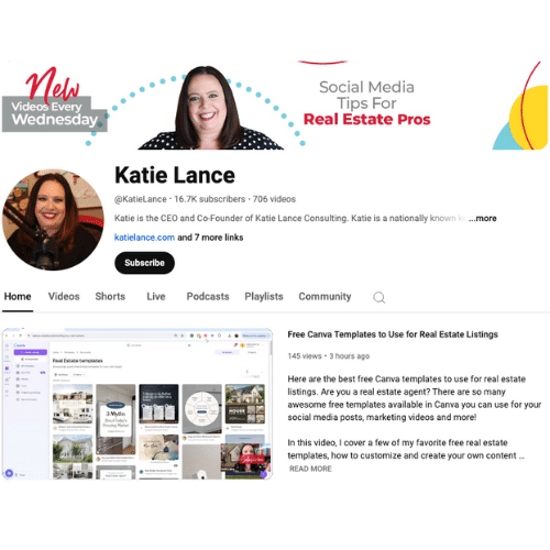 Katie Lance real estate YouTube channel and profile