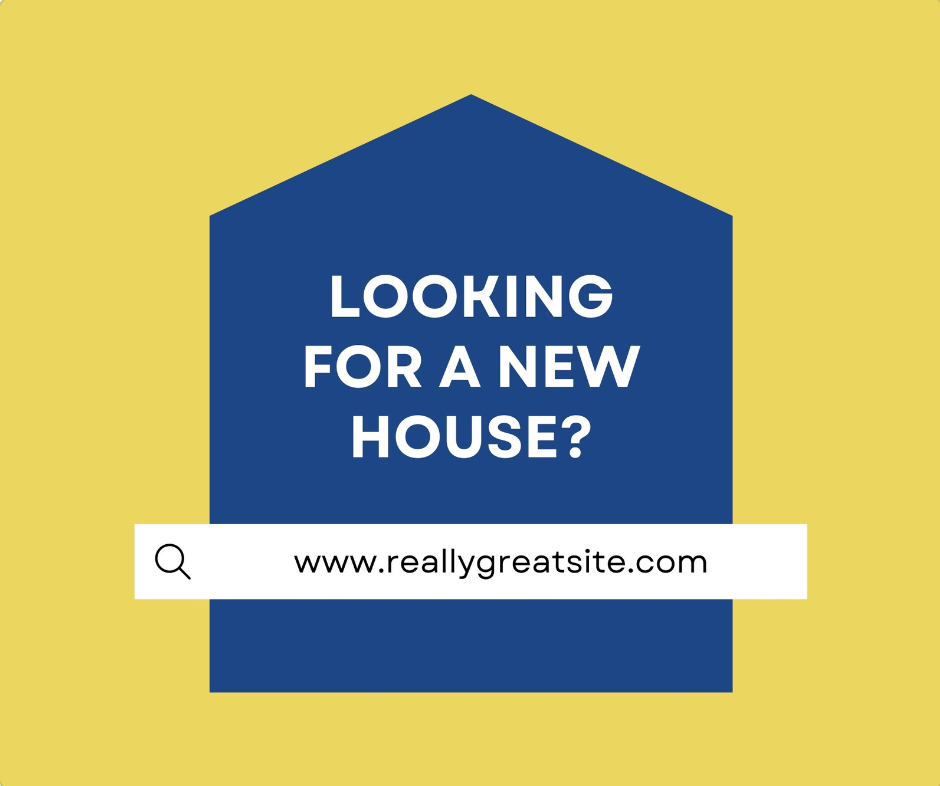 Minimalist yellow template with a "looking for a new house?" sign