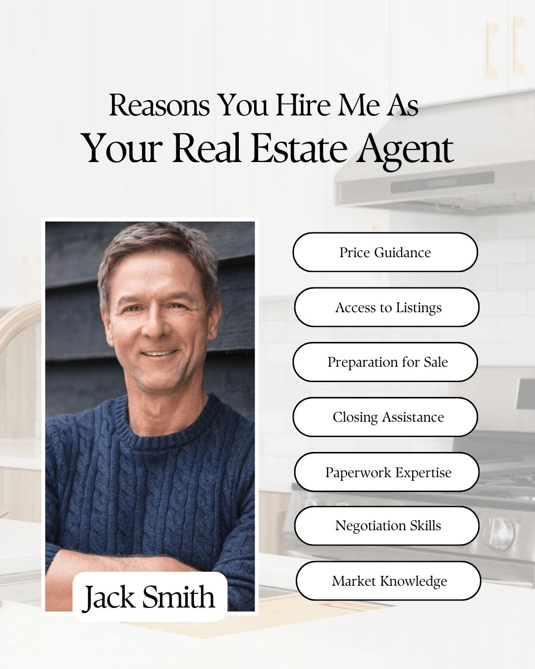 Simple white template of "reasons you hire me as your real estate agent"