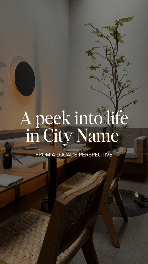 Cover frame of a template for Facebook reels with "a peek into life in city name"