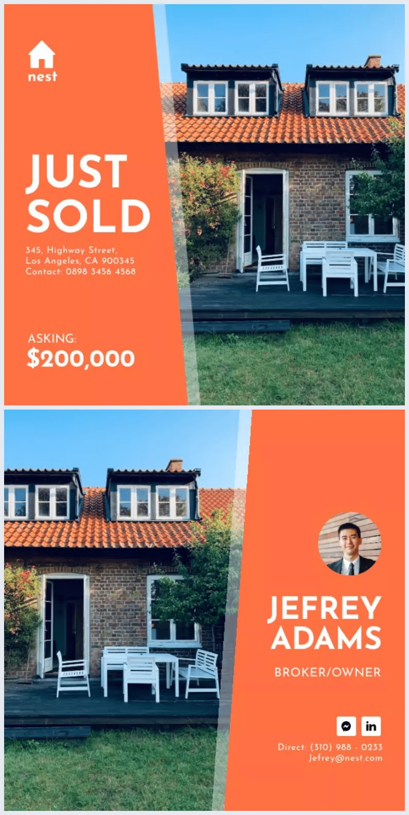 An orange just sold postcard with a single photo of the property