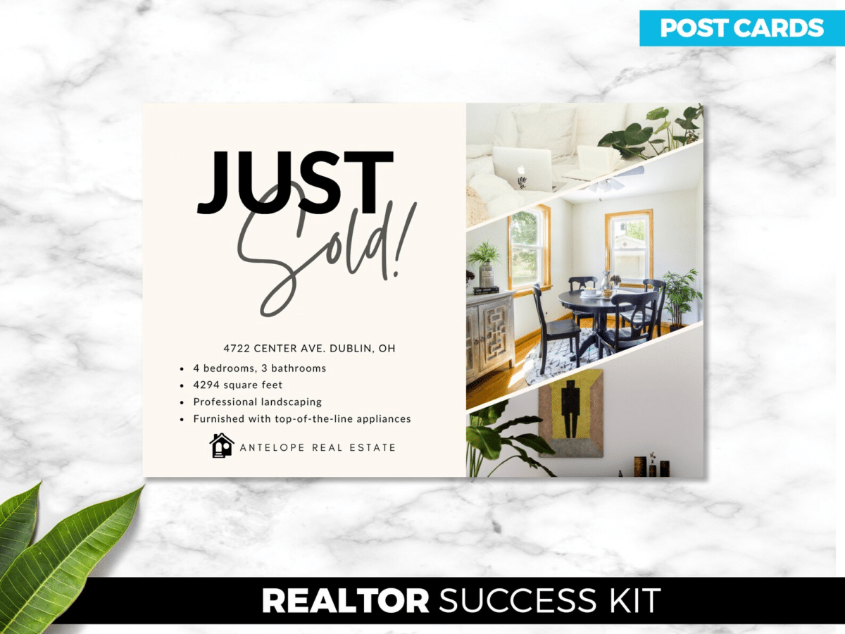 Just sold postcard with the property listing description in focus