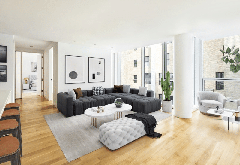 Virtual staging of a downtown apartment living room