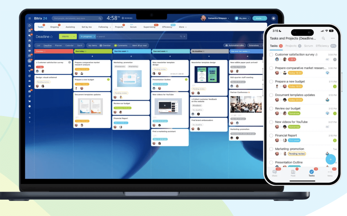 Image of Bitrix24 CRM displayed on mobile and desktop