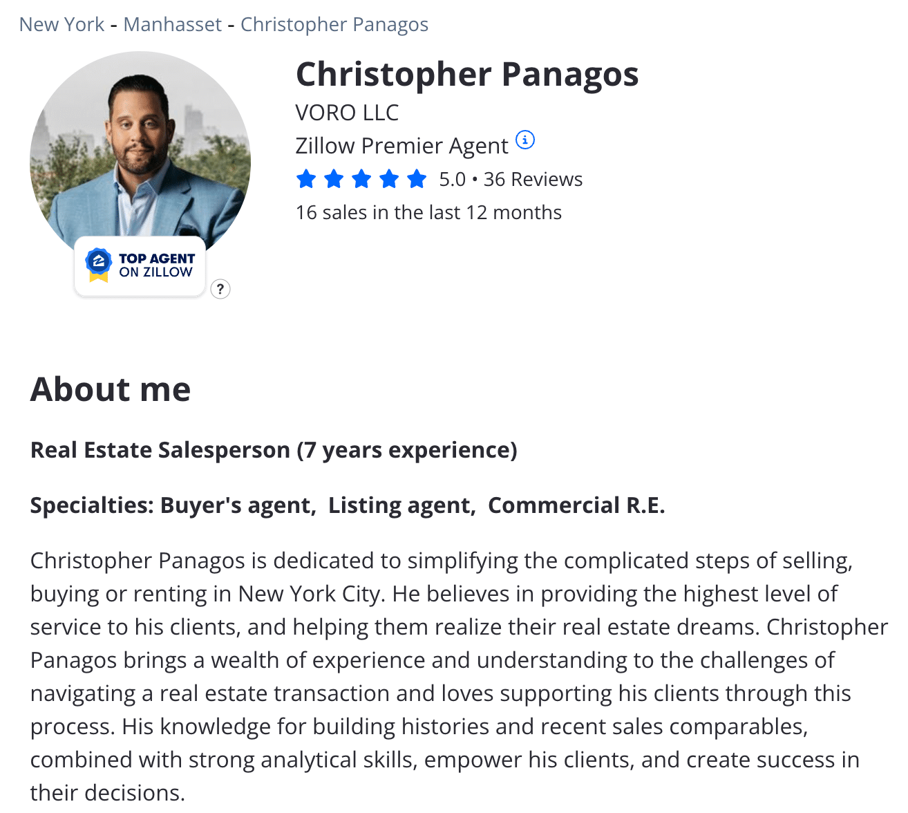 Zillow Premier Agent profile