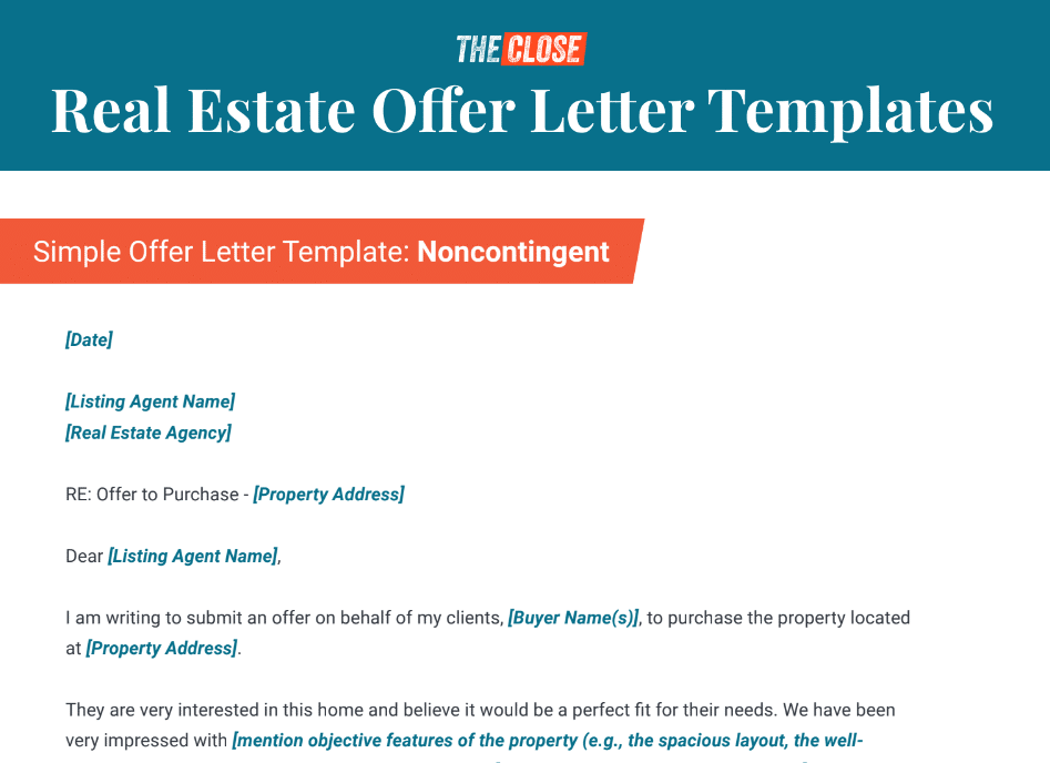 screenshot of real Estate Offer Letter Templates