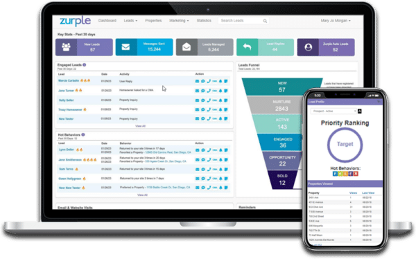 Laptop and mobile phone with Zurple interface on both screens