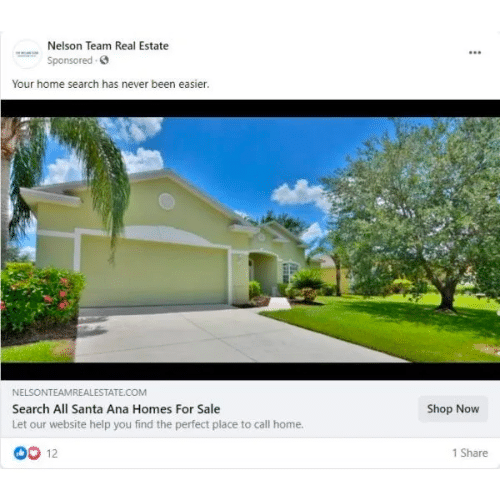 Facebook ad with image of a home for sale