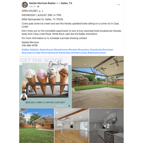 Screenshot of Facebook post open house
