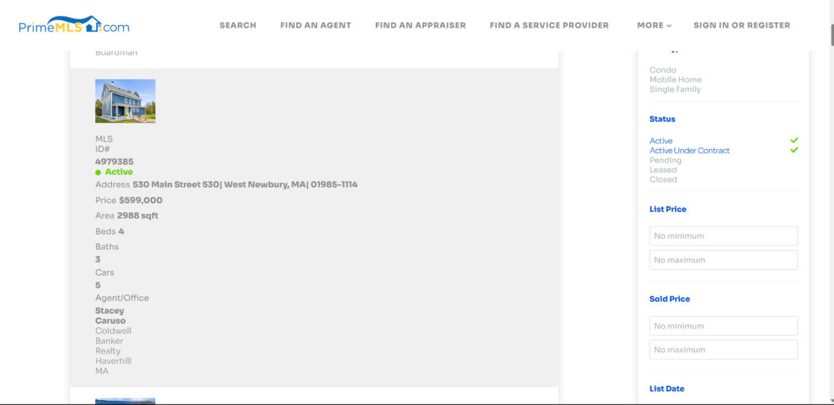 An active listing in an MLS database.