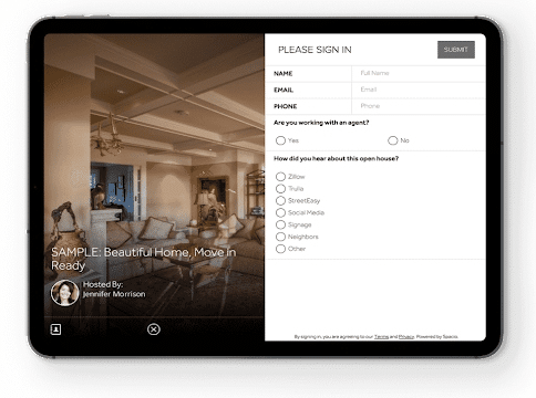 Screenshot of Spacio open house sign-in sheet
