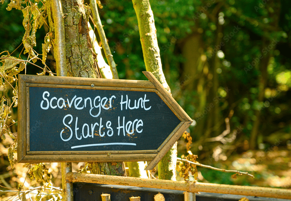 Scavenger hunt game sign