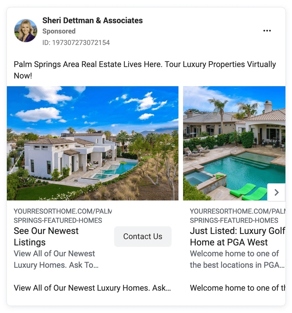 Facebook carousel ad showcasing new listings