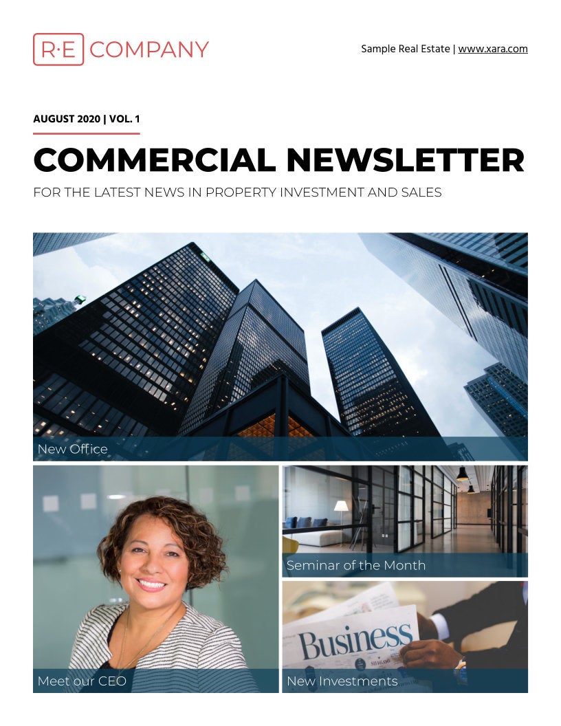 A commercial property newsletter template with a realtor headshot