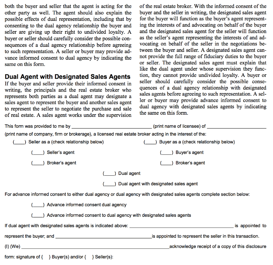 Sample dual agency agreement.