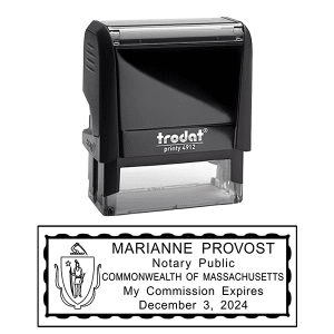 Product rectangle self-inking notary stamp that contains notary commission information