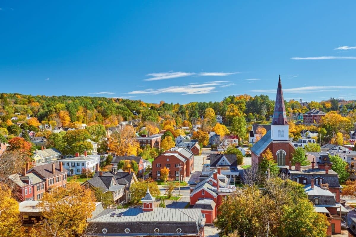 Montpelier town skyline in autumn, Vermont, USA.