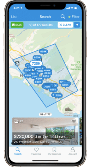 Mobile interface of a property search