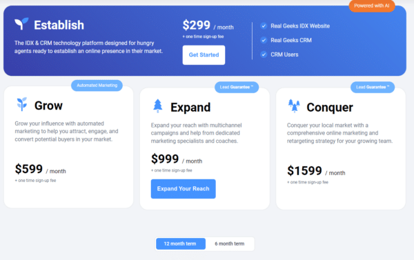 Real Geeks pricing