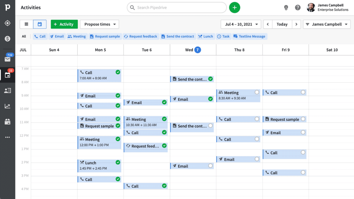 Pipedrive calendar view