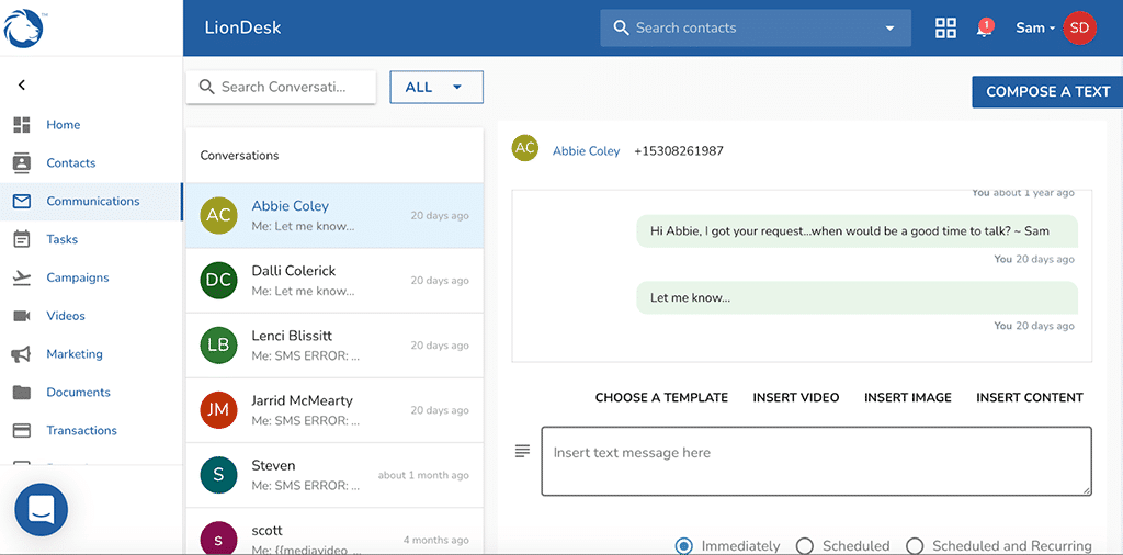 LionDesk CRM dashboard example