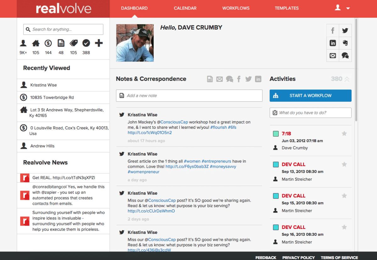 Realvolve CRM dashboard example